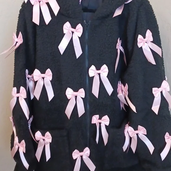 DOLLSKILL SUGAR THRILLZ 2X BLACK SERPA WITH PINK BOWS LONG-SLEEVED POCKETS - Picture 3 of 11